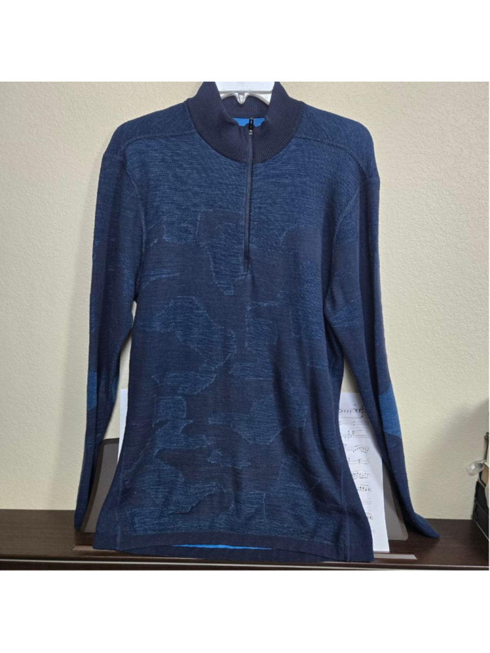 Smartwool blue camo intraknit 200 1/4 zip pullover men's L wool blend baselayer